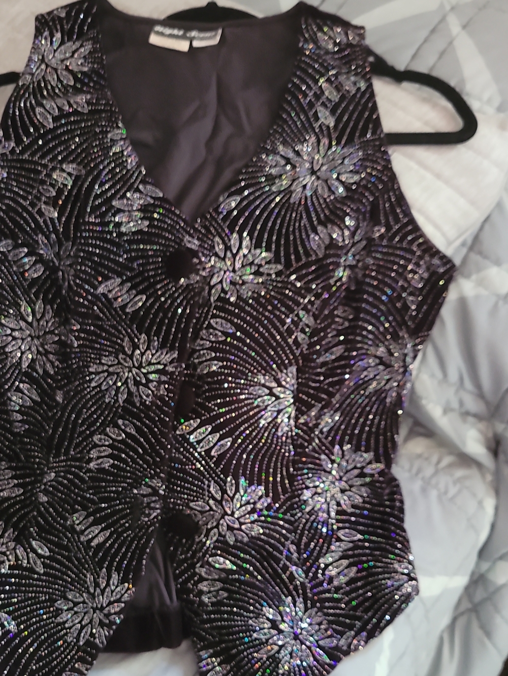 Embellished Black Sequin Vest -